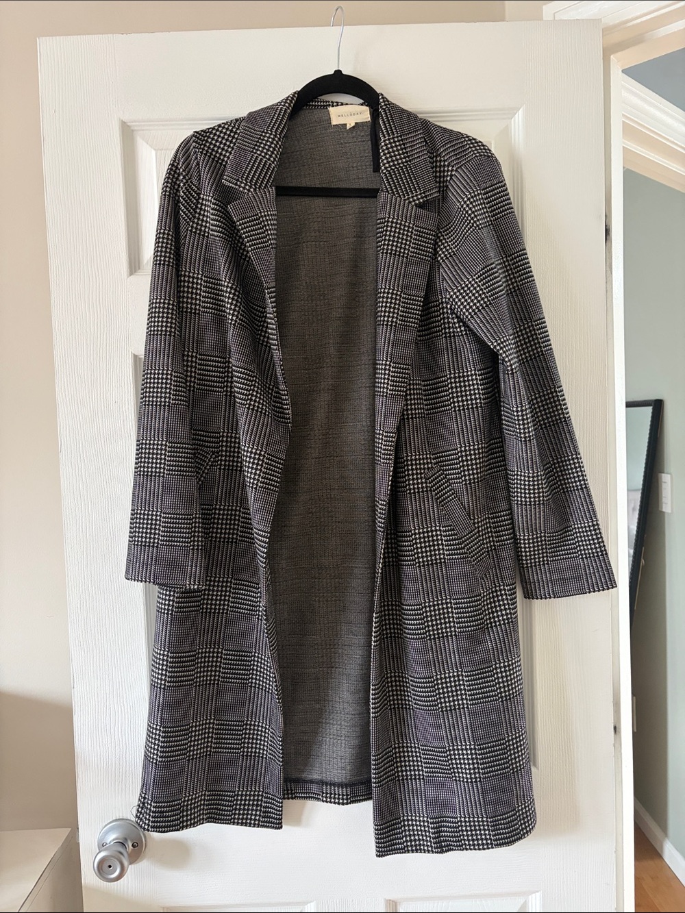 MELLODAY Black & Gray Plaid Long Open-Front Trench